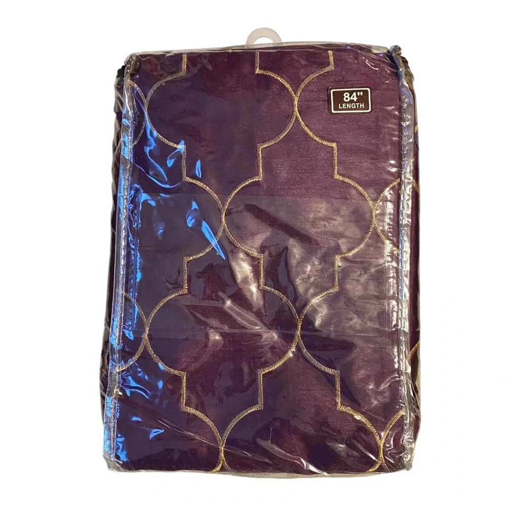 Embroidered Plum Geometric Window Curtain 84 inch Length Grommet Moody Boho Gold